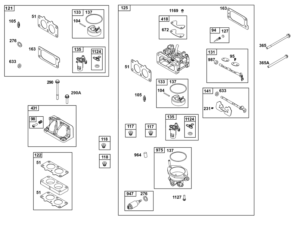 Carburetor Group Diagram and Parts List for 386447-0243-F1 200000 - 399999 Briggs and Stratton Engine